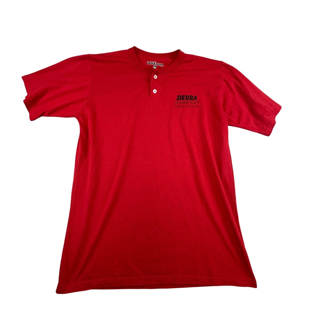Wilson Mens XL Shirt Red Henley Sierra Trading Post Cheyenne Frontier Days Rodeo